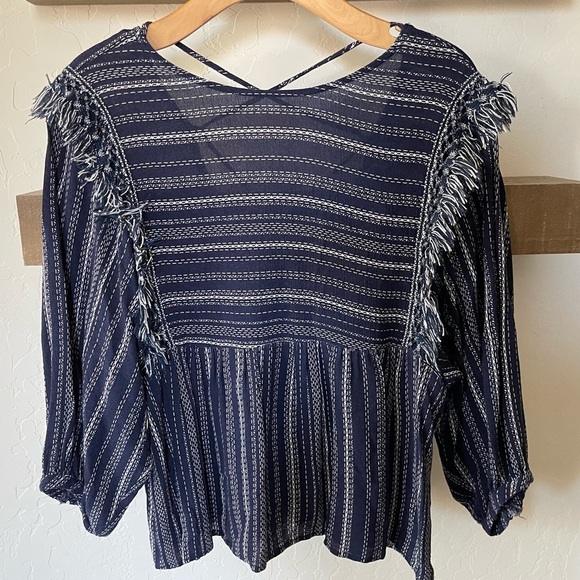 Blue Rain| Francesca’s Beachy Boho Long Sleeve Blouse with Fringe Accents••• - Picture 10 of 10